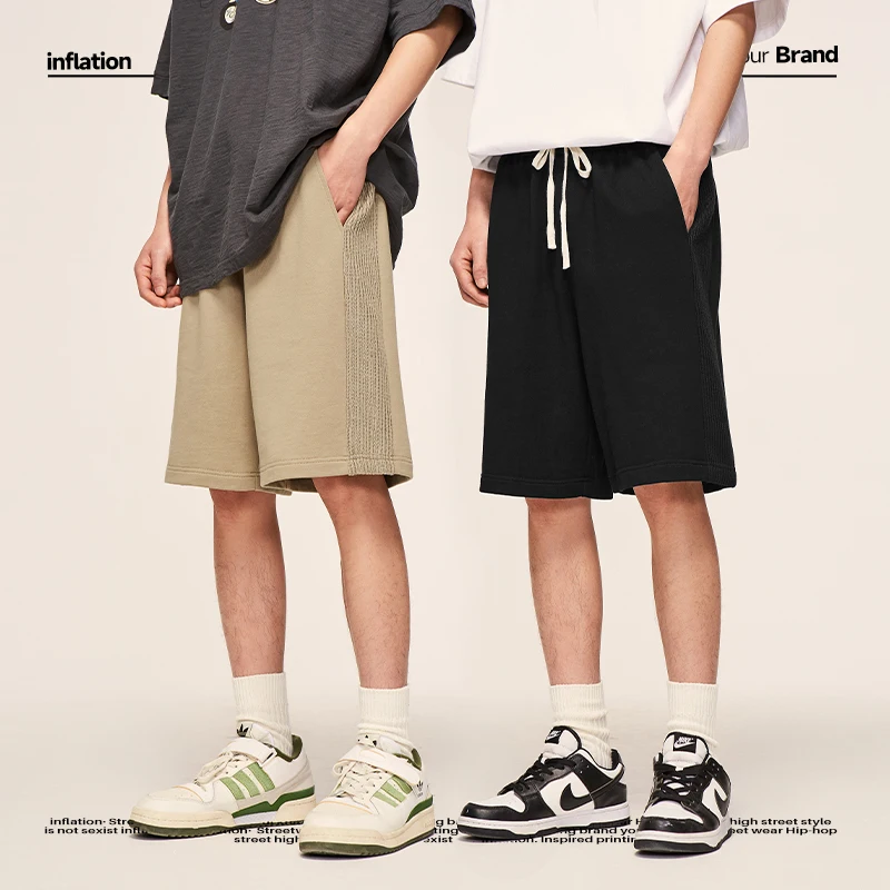 

INFLATION Blank Cotton Sweat Shorts Men Summer Straight Leg Knee Length Track Shorts Male Plus Size