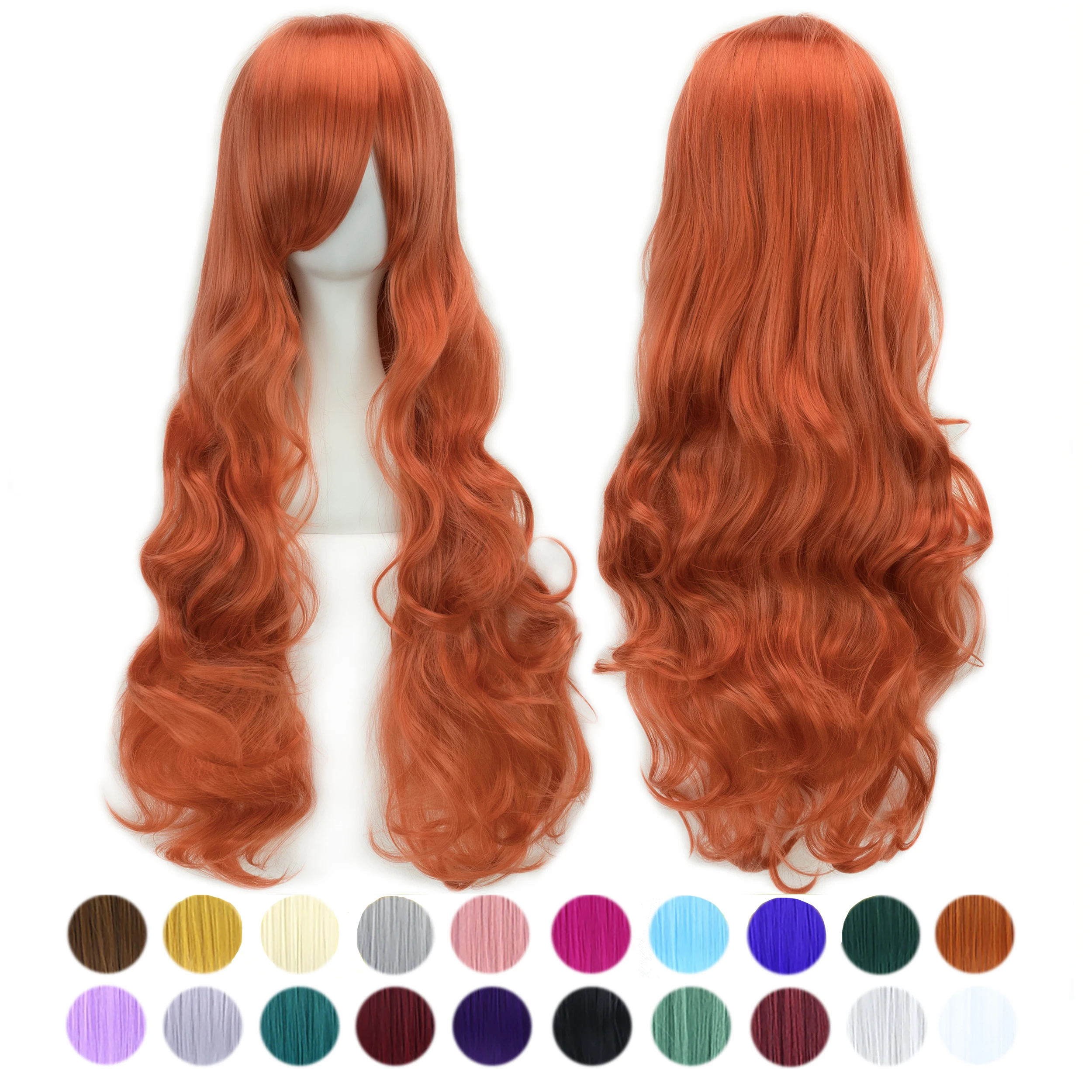 S 32inch Synthetic Hair Long Wavy Women's Wig Black Pink Red Wigs Party Hairpieces Orange Cosplay Wig Perruque