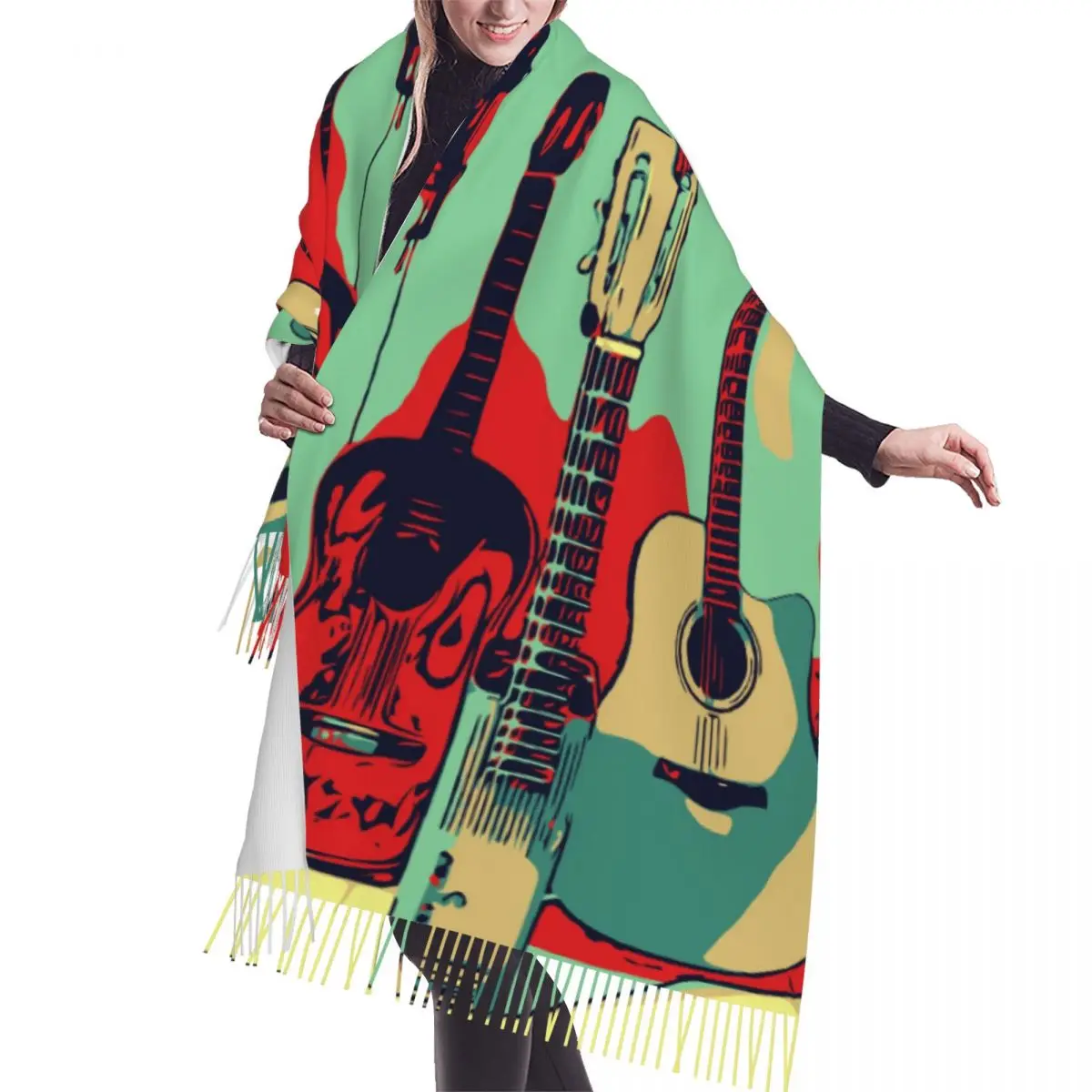 

Guitars Music Art Scarf Winter Long Large Tassel Scarves Soft Wrap Pashmina