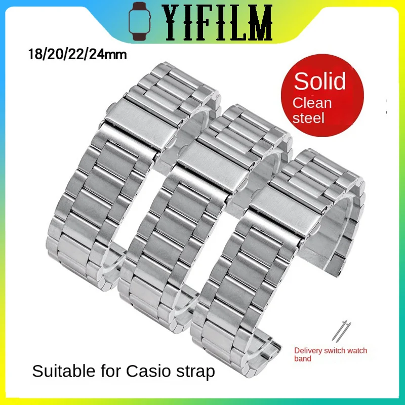 

Ремешок металлический для Casio For Seiko, браслет из нержавеющей стали с тремя бусинами, аксессуары для часов, 20 мм 22 мм