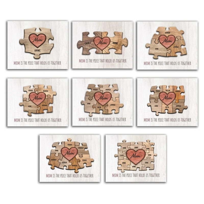 

Mom and Children Heart Puzzle Pieces Personalized Sign Wood Ornament