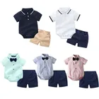 2022 новый летний модный комплект официальной одежды для новорожденных мальчиков хлопковый комбинезон топ + шорты костюм для малышей джентльменов Детские комплекты одежды для мальчиков