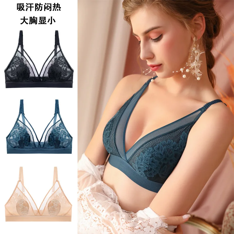

Lace Women Underwear Bra Without Underwire Seamless Lingerie Girls Lace Bralette Sexy Embroidery Floral Translucent Brassiere