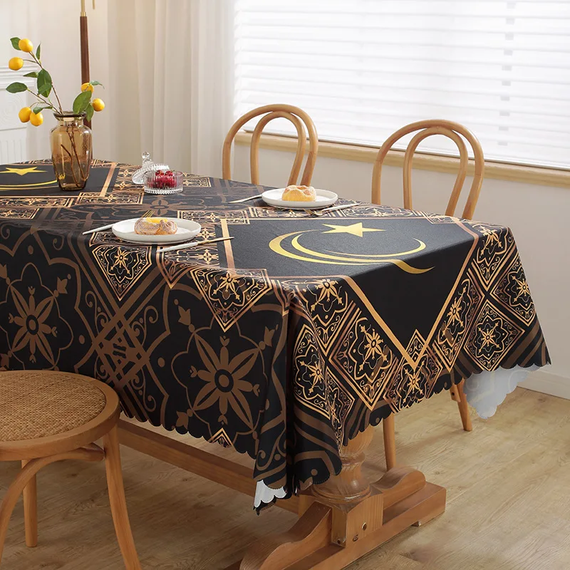 

Eid Mubarak Tablecloth Decoration Moon Starry Printing Table Cloth Cotton Linen Muslim Tablecloth Restaurant Coffee Table Mats