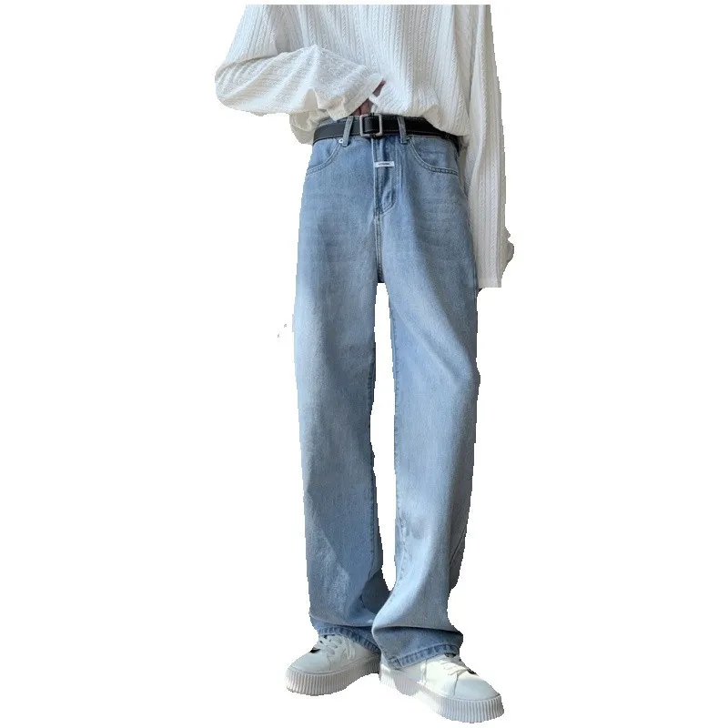 Summer Blue Baggy Jeans Men Fashion Casual Wide Leg Jeans Men Streetwear Korean Loose Straight Denim Pants Mens Trousers M-2XL