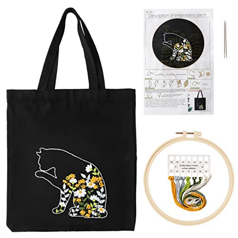 Стартовый Набор для вышивки начинающих с 1 холщовой сумкой-тоутом обручем и иглой