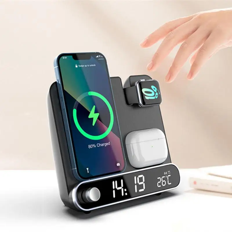 3-in-1 15W Foldable Holder Multifunctional Desktop Mobile Phone Watch Black Stand Two-way Magnetic Suction Fast Wireless Charger