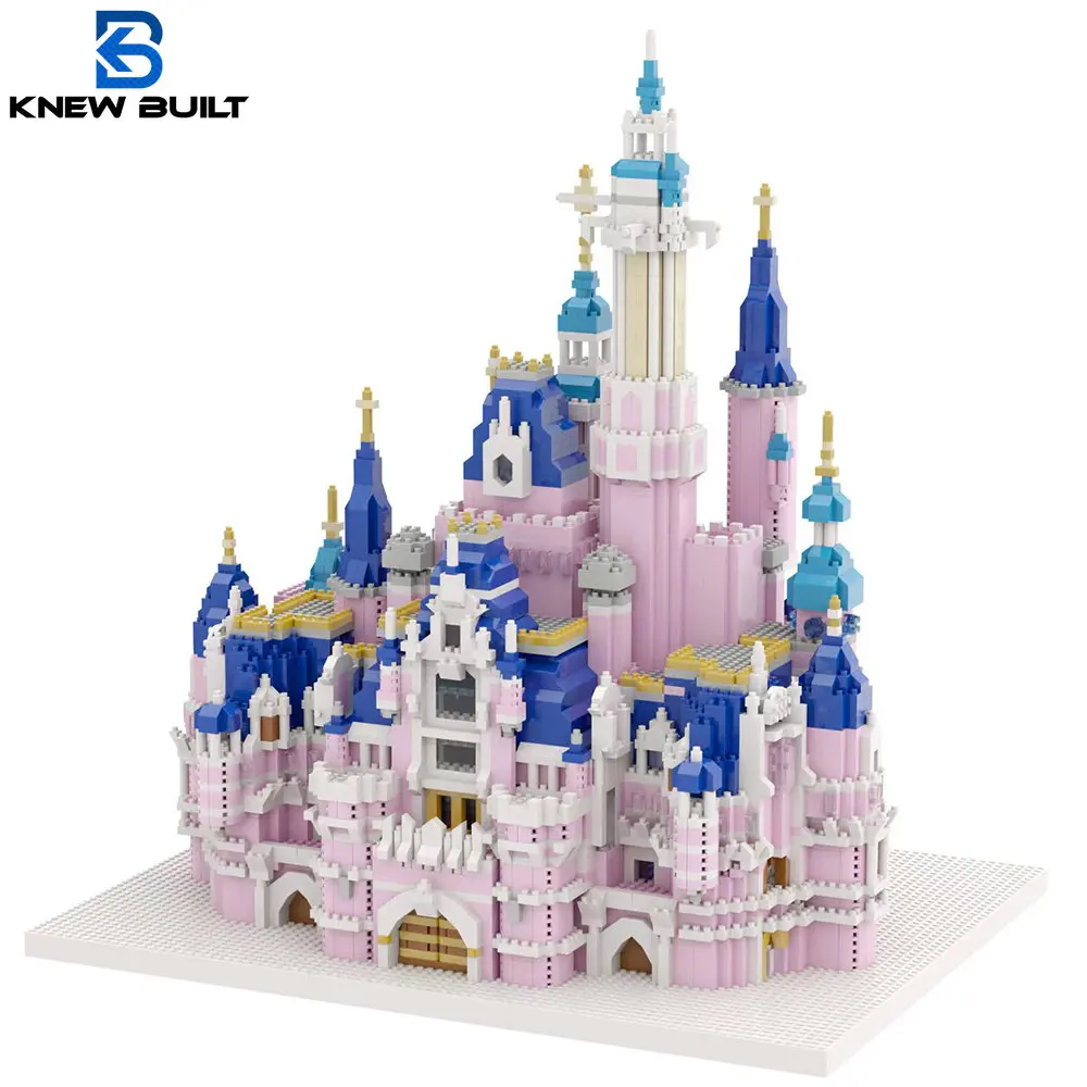 

KNEW BUILT Pink Castle Model Kits Toys Microblock Building Blocks for Adults Princess Castles Architecture Set Bricks LED