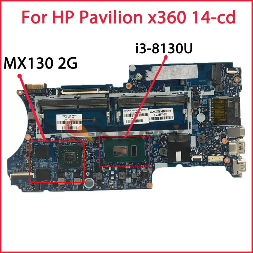 

L18173-601 L18173-001 448.0E906.001B w MX130/2GB GPU i3-8130U CPU for HP Pavilion x360 Conv 14-cd PC NoteBook Laptop Motherboard