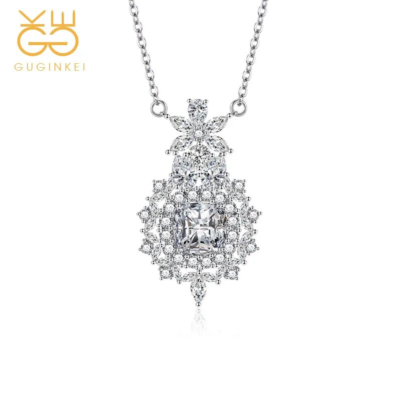 

GUGINKEI 5 Colors Luxury Round Red Pink Yellow Zircon Pendant Necklaces Silver 925 Jewelry Women 925 Sterling Silver Necklace