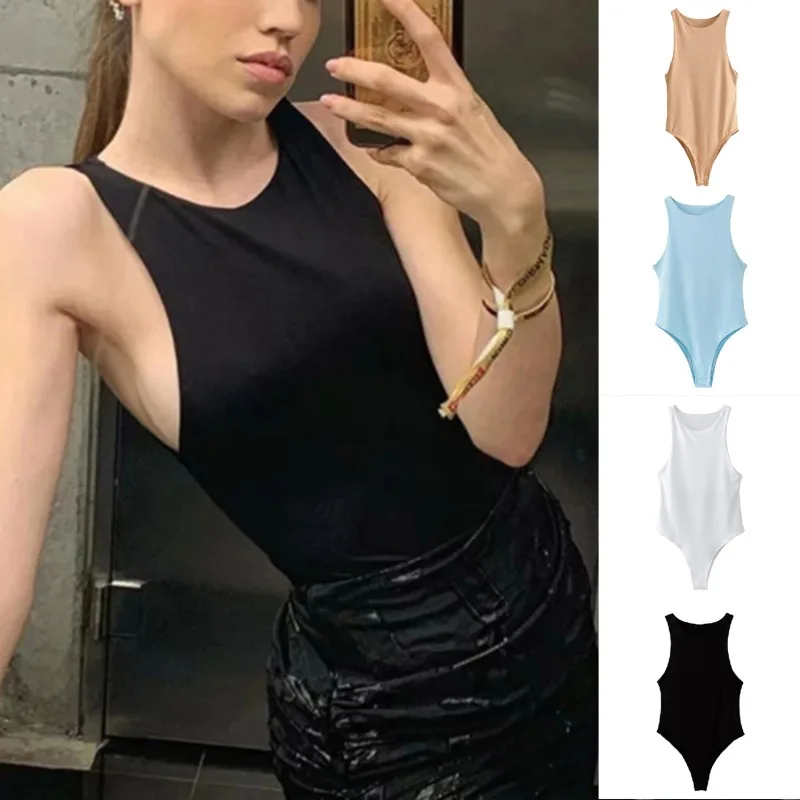 

2022 Sexy Body Tops Streetwear Black Bodysuits Suit Clothes Catsuit Summer O Neck Off Shoulder Sleeveless Bodysuit Female