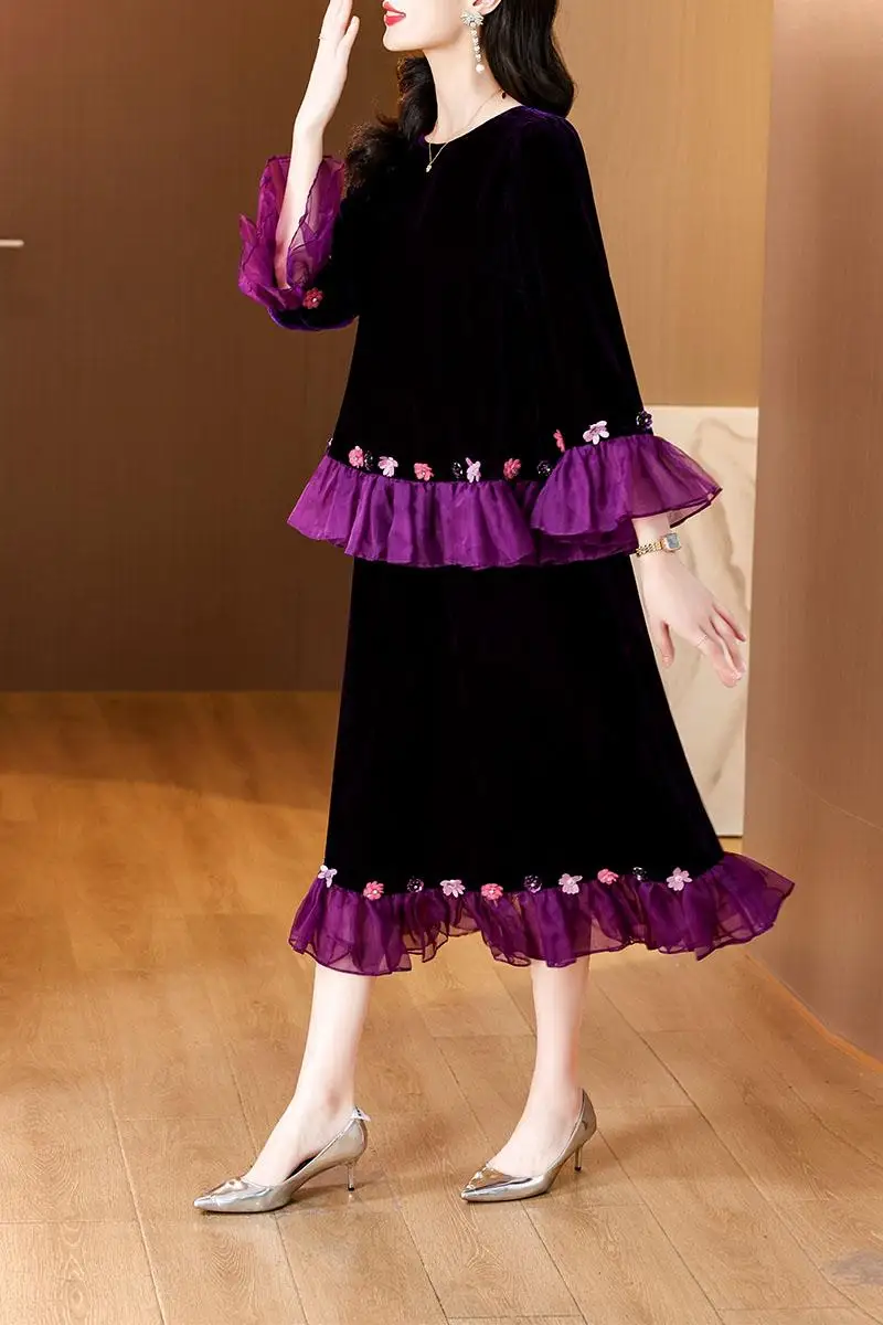 Осенний Черный бархатный топ с длинным рукавом + юбка длиной Hlaf комплект из двух