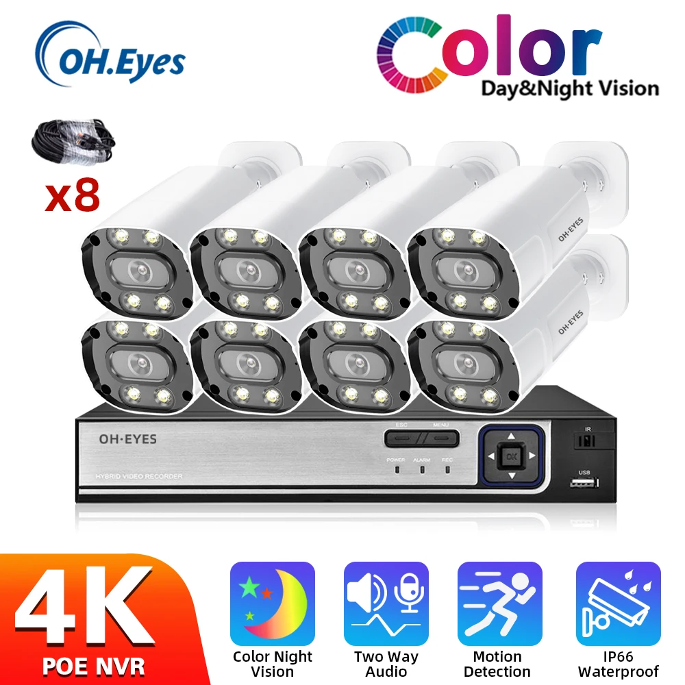 

4K CCTV Camera System 8CH POE NVR Kit 8MP XMEYE Home IP Bullet Security Camera System Set Two Way Audio Video Surveillance Kit