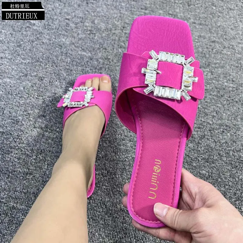 

Ladies Slippers Women Flip Flops Flats Summer New Outside Casual Luxury Gladiator Slides 2023 Rhinestones Sandals Female Shoes