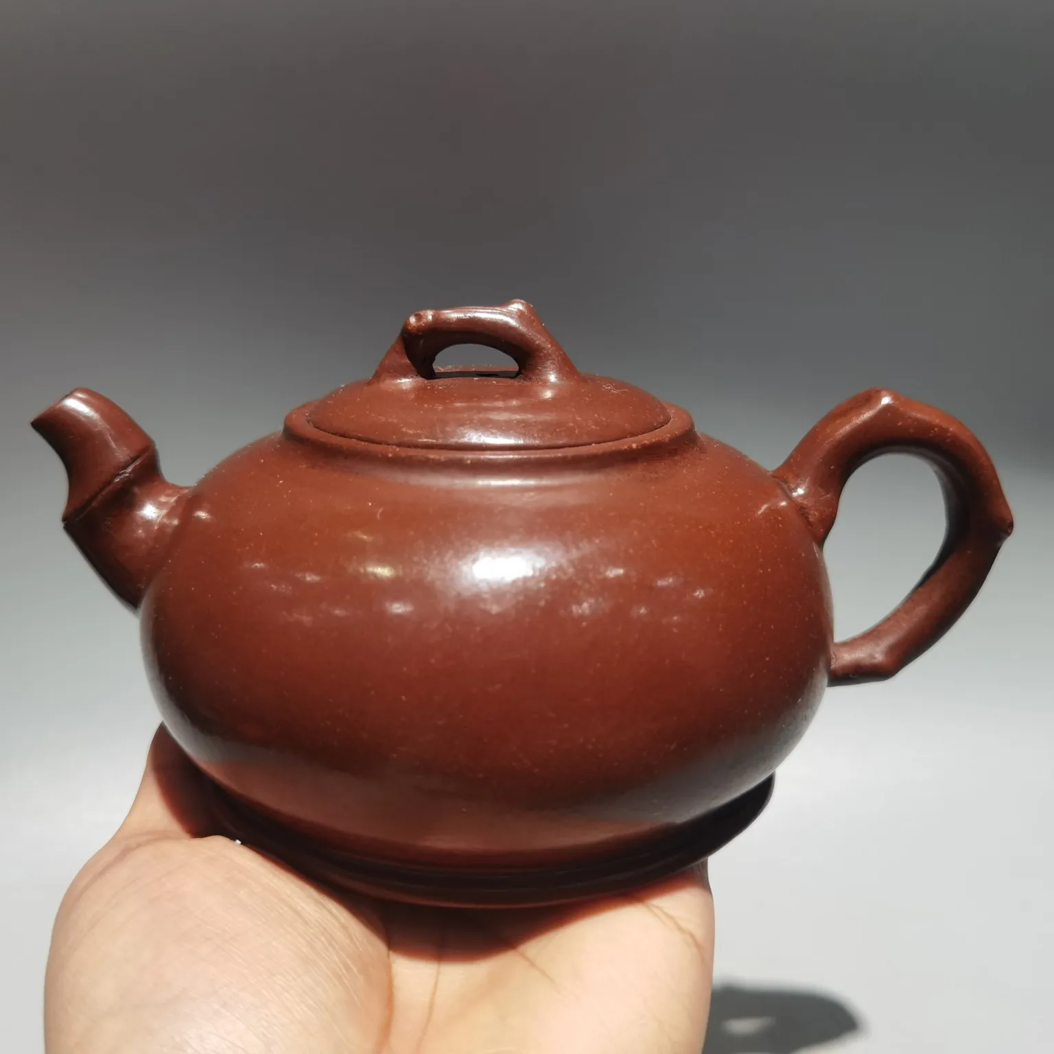 

7"Chinese Yixing Zisha Pottery Bamboo root shape kettle teapot flagon downhill mud Gather fortune Office Ornaments Town house