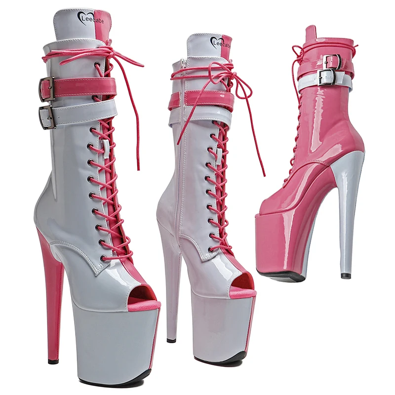 Leecabe/20 см/8 дюймов розово-белые ботинки на платформе с лакированным верхом высоком