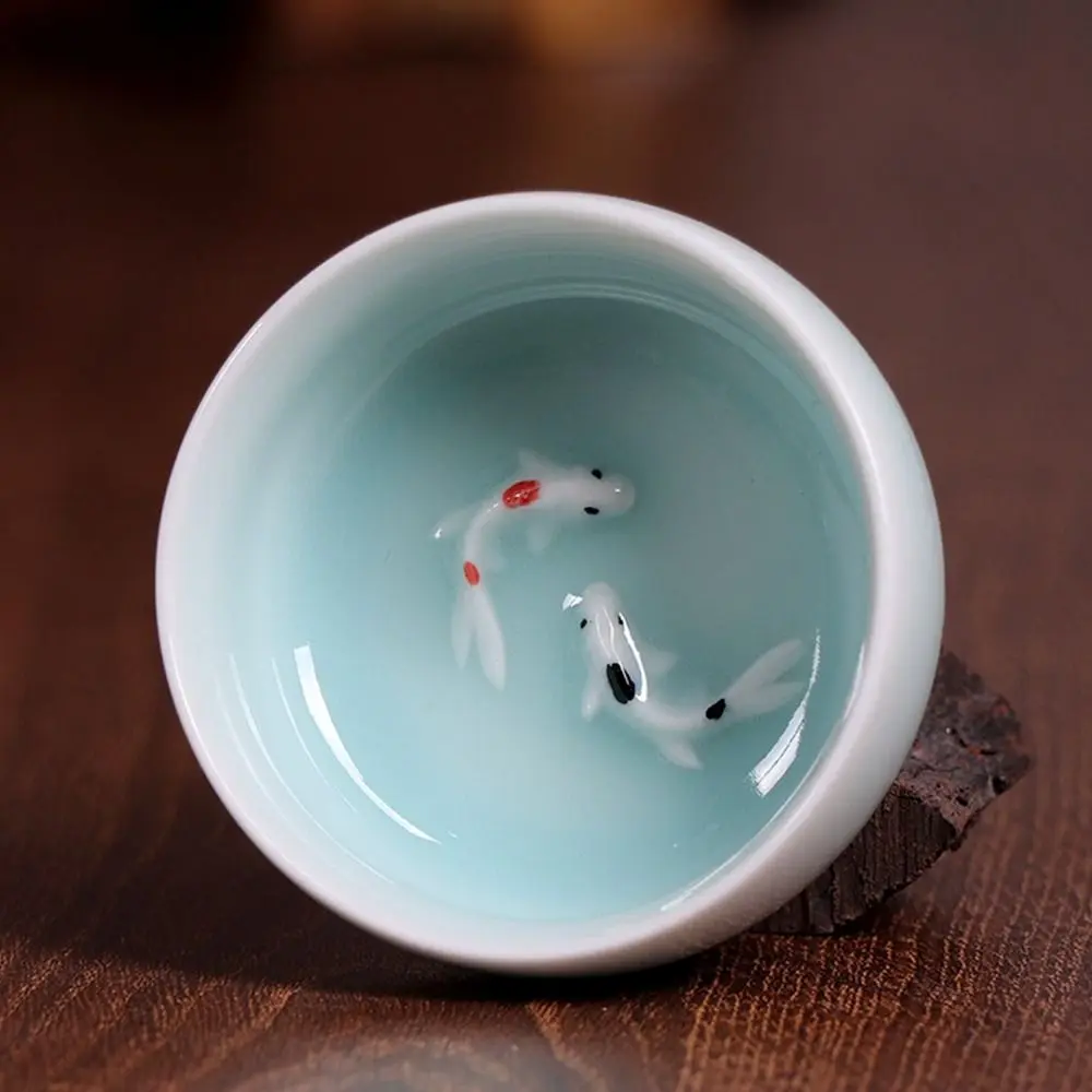 Фарфоровые чайные чашки Crackle Golden Fish Celadon 60 мл нежная чашка для чая Longquan чаша