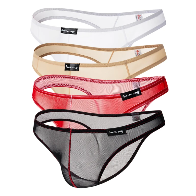 4PCS Ultra-Thin Men Briefs Solid Breathable Summer Sexy Men Underwear Low Waist Mesh Seamless Bikini Underpants Homewear Briefs