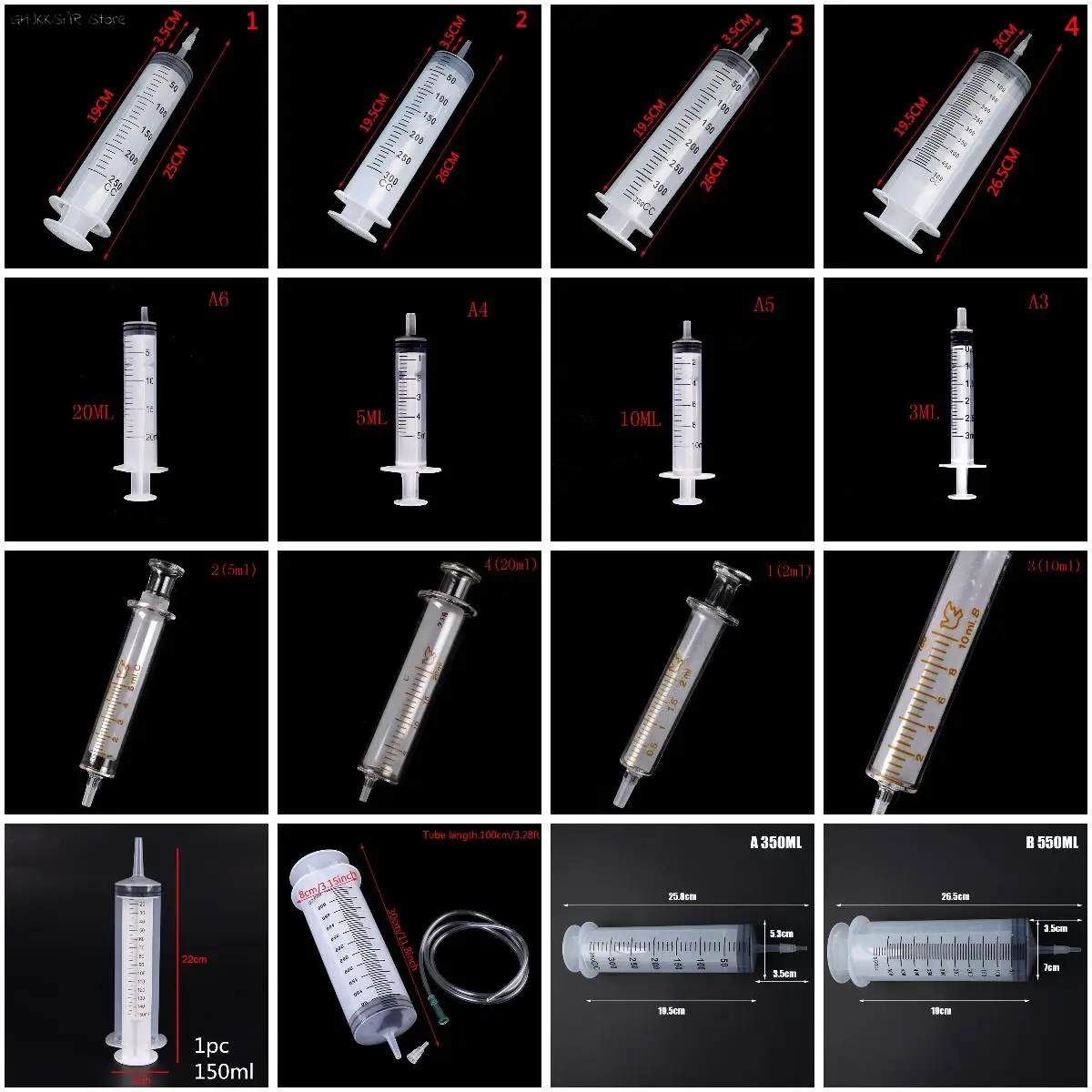 

1pc 10-550ml Large Capacity Syringe Reusable Pump Measuring With Tube Feeding Ink Pumping Oil Feeding Enema Glue Filling