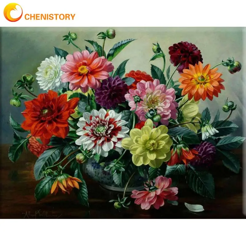 Купи CHENISTORY DIY Painting By Numbers For Adults Fresh Flowers Drawing On Numbers On Canvas Picture Coloring Home Decors Gift за 365 рублей в магазине AliExpress