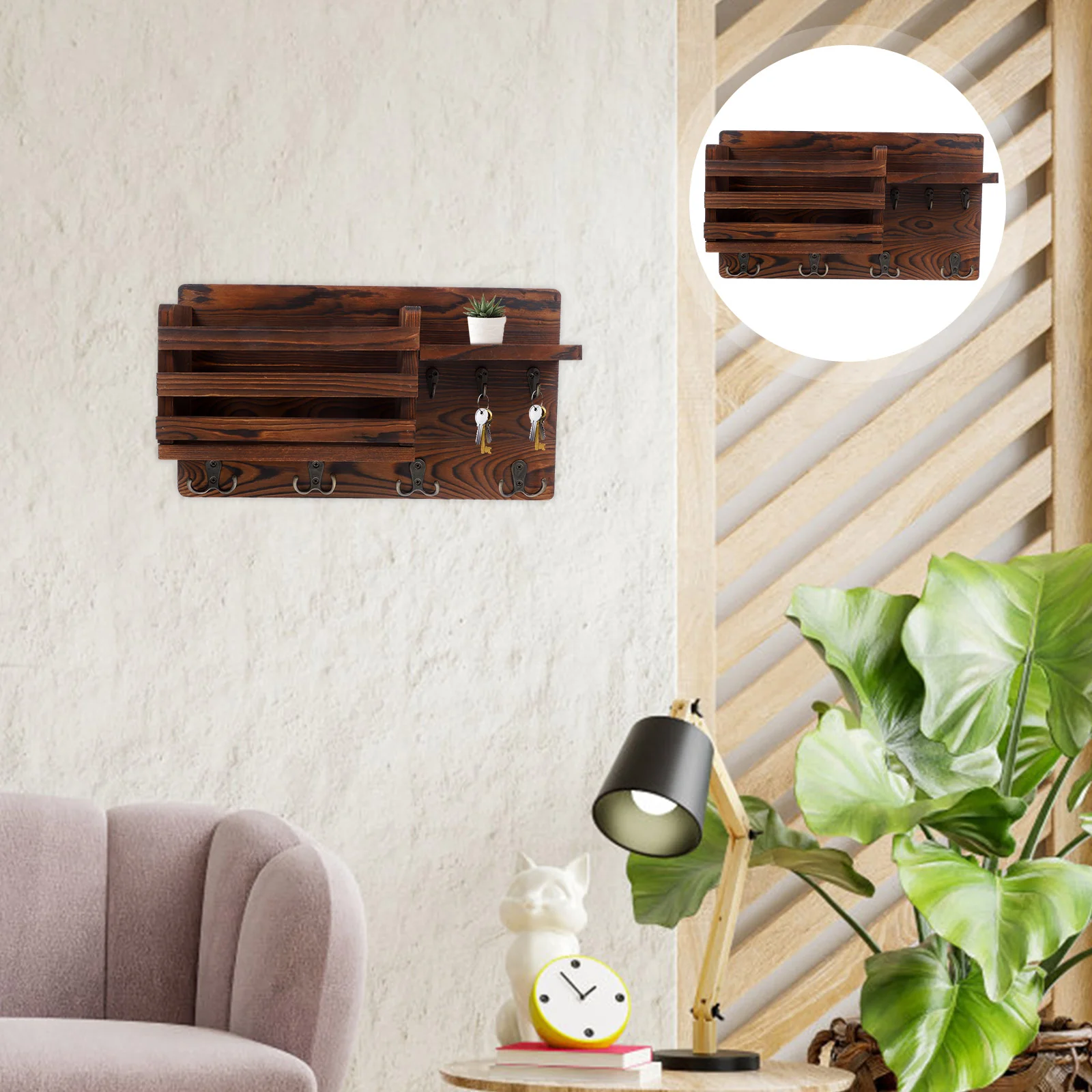 

Key Holder Rustic Mail Sorter With Hooks Door Hanger Hangers Towel Organizer Wood Wooden Floating Shelf Shelves