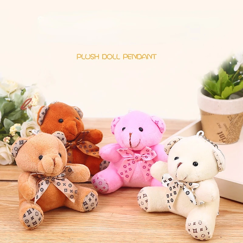 

10 Cm Baby Plush Toys Cute Mini Bear Soft PP Cotton Stuffed Rattles for Newborn Backpack Key Buckle Pendant Kids