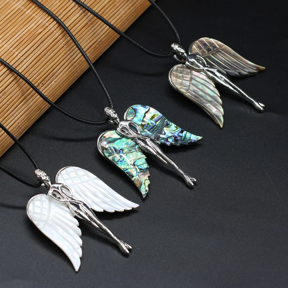 

yachu Natural Shell Abalone White Angel Wing Pendant Necklace For Jewelry MakingDIY Necklace Accessories Charm Gift Decor45x65mm