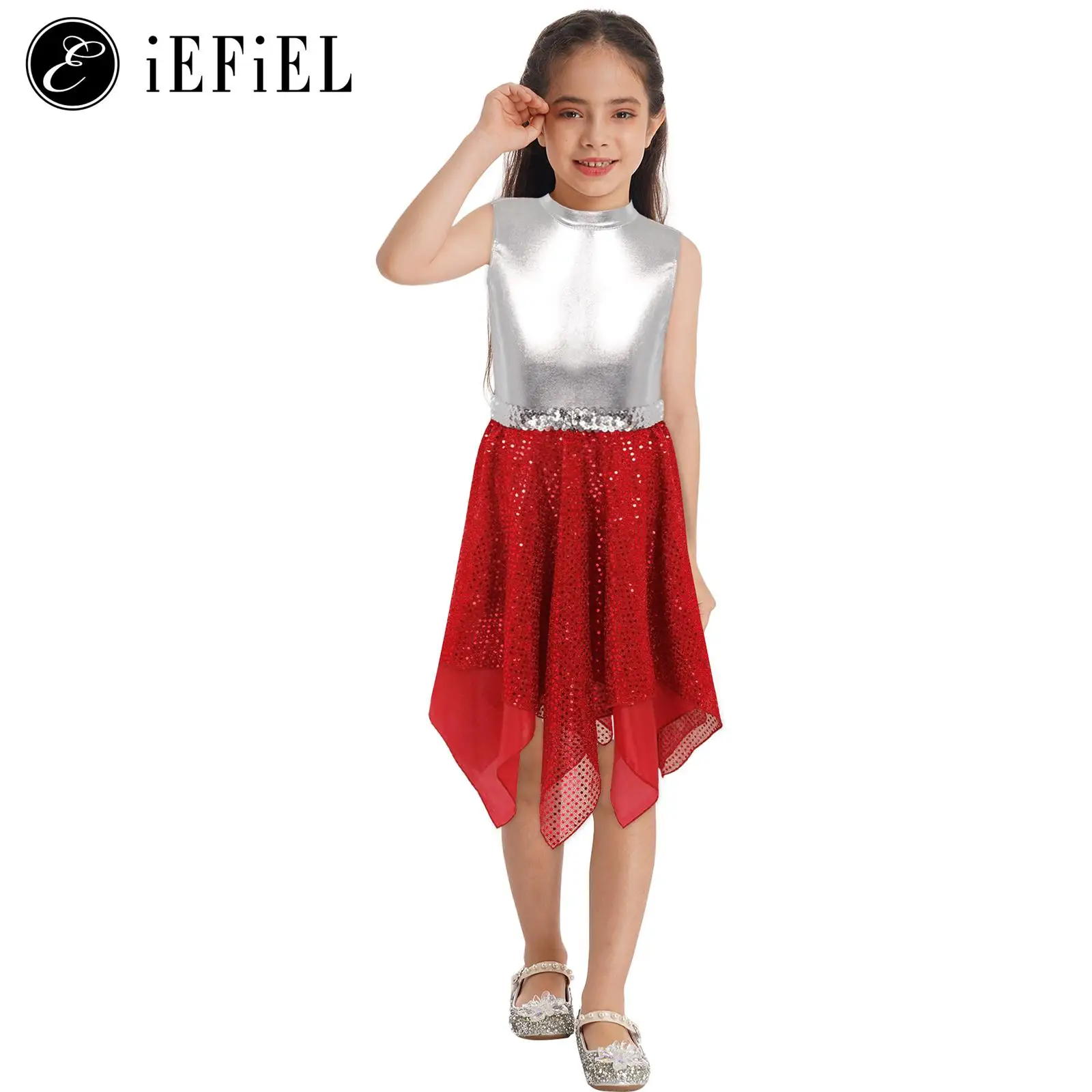 Детское блестящее металлическое платье без рукавов для девочек современный