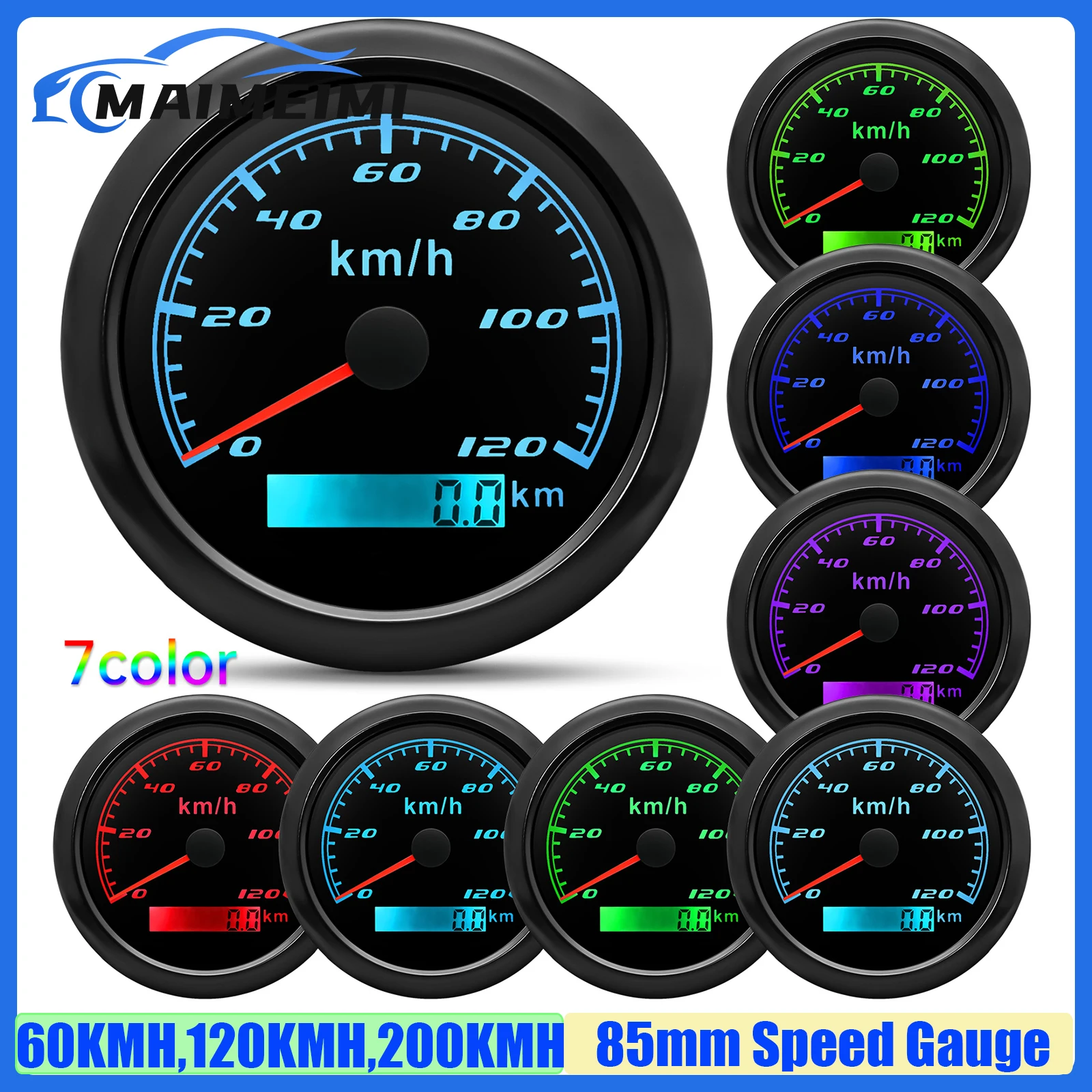 7-цветный светодиодный спидометр 85 мм 30 км/ч 60 120 200 измеритель скорости