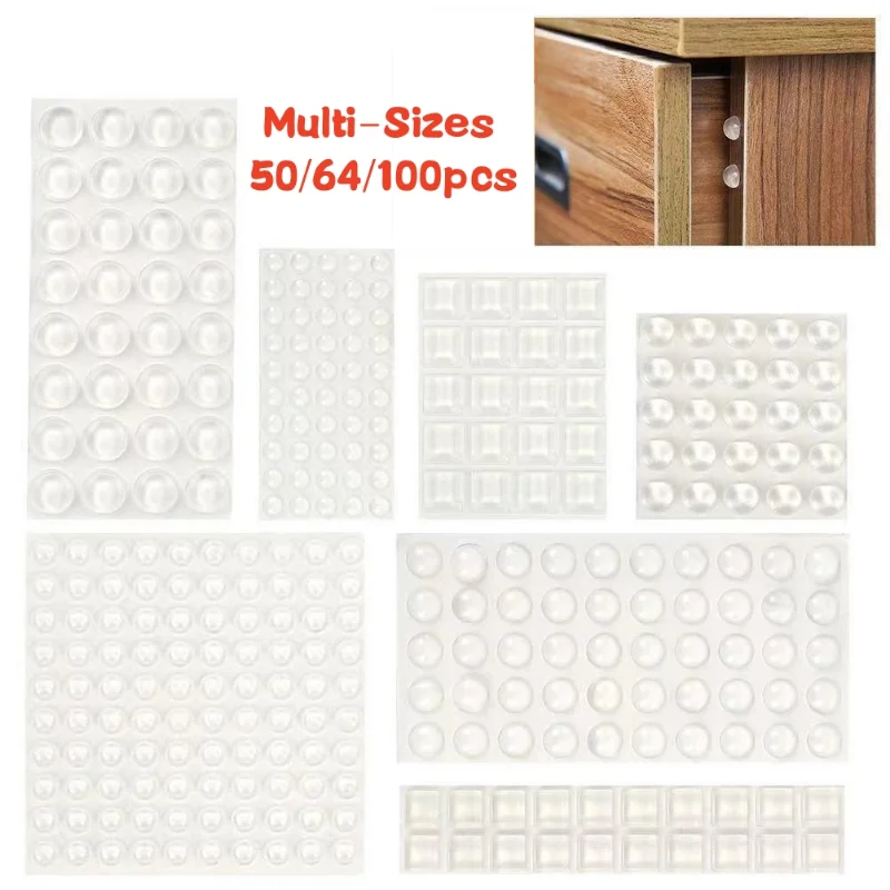 

Cabinet Door Bumpers 100pcs Clear Adhesive Pads Door Stops Muffler Wall Protector Self-adhesive Silicone Damper Buffer Cushion