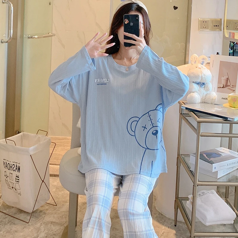 womens Pajamas Set Autumn Winter Thicken Cotton Pyjamas Women Cartoon Pijama Pattern Pajamas Set Thin Pijama Mujer Sleepwear