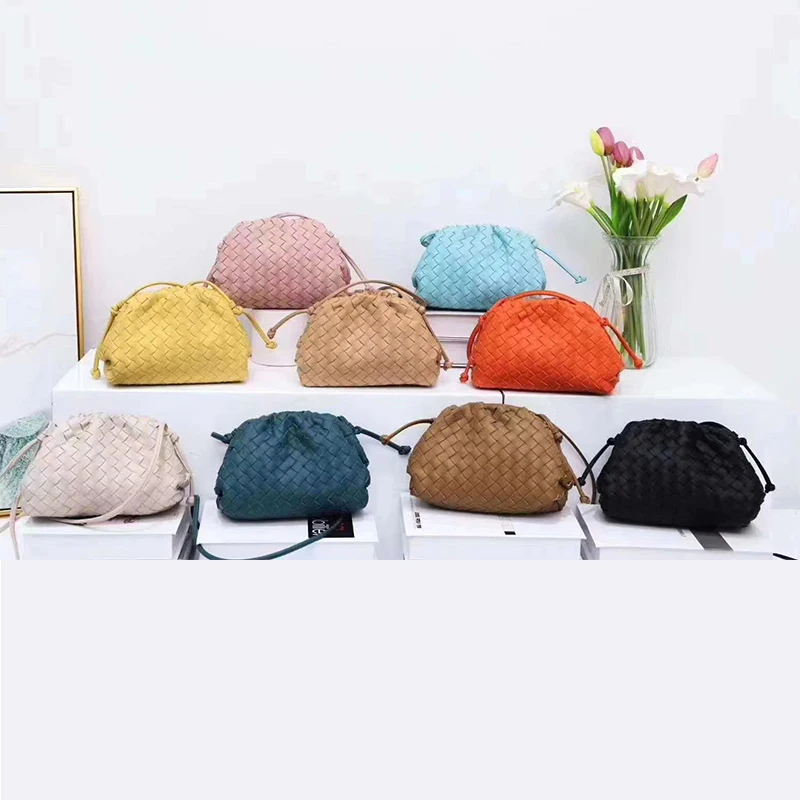 

Small Blue/Black Cloudy Hobos Lady Shoulder Bags Weave Leather Crossbody Purse Women Phone Clutches Fashion Girls Evening Bag