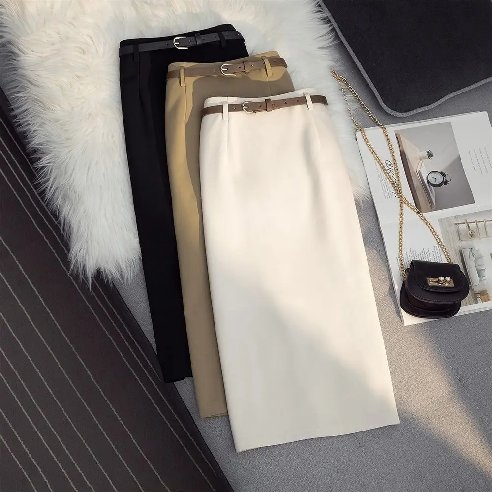 

Suit Skirt Female Spring and Summer New Fashion Simple Solid Color High Waist Straight Mid-length Tooling Package Hip Skirt