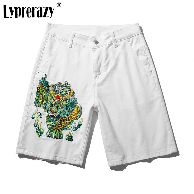 

Lyprerazy National Tide PI Xiu повседневные мужские шорты с вышивкой летние свободные прямые джинсовые шорты в китайском стиле