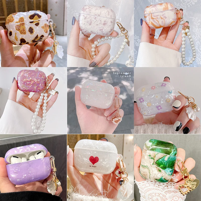

2021 AirPods 3 Case Pearl Shell Pattern Casing for Apple AirPods Pro Earphone Protective Cover Silicone Soft Case With Pendant