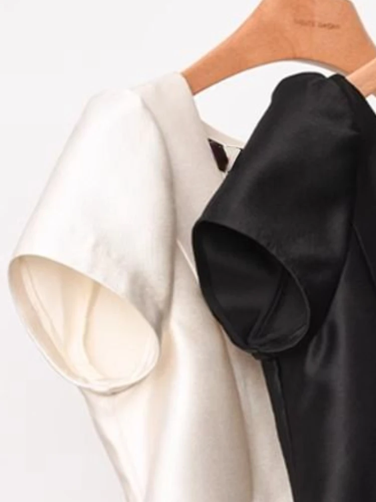 Женская Однотонная рубашка с круглым вырезом летняя блузка пышными рукавами