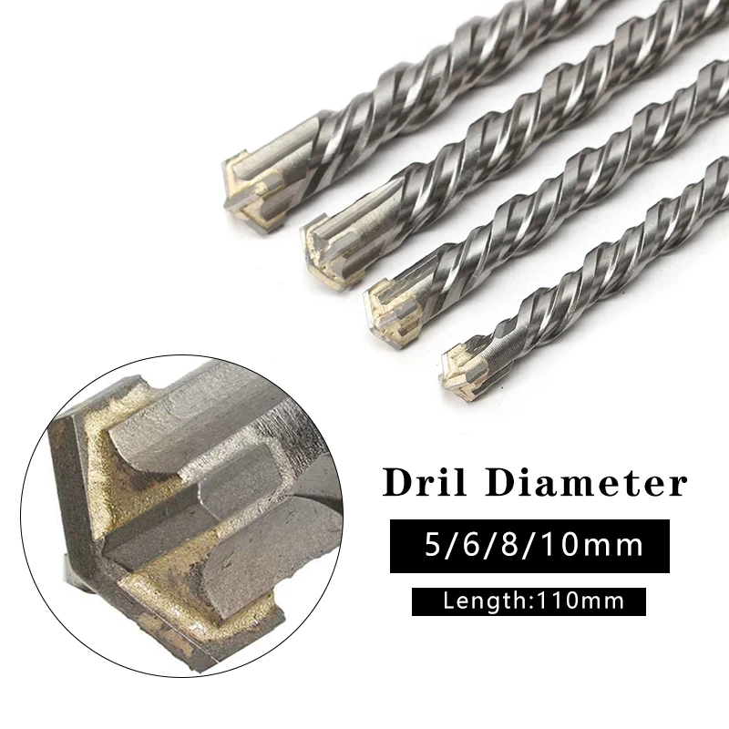 

Diameter 6/8/10mm Length 11cm Concrete Drill Bit Double Groove SDS Plus Slot Head Tool Steel Crosshead Twisted Spiral Drill