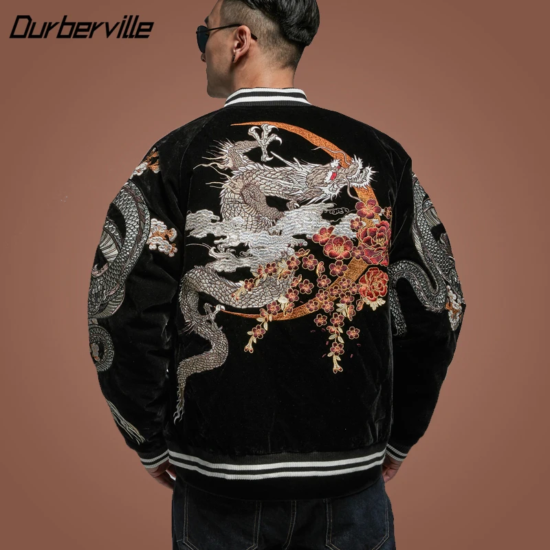 Куртка мужская с вышивкой дракона японский брендовый пиджак в китайском стиле