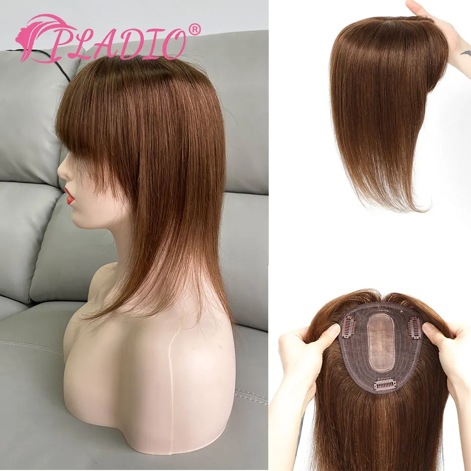 

PLADIO 13*12cm 8" 10" 12" 14" Topper Hair Piece with Bangs 100% Real Remy Human Hair Topper for Women With Thin Hair