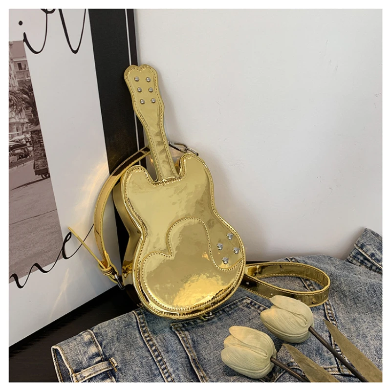 

Women Guitar Shoulder Bags Pu Leather Gothic Novelty Gold Crossbody Bag Fashion Personality Female Design Cute Silver Handbag