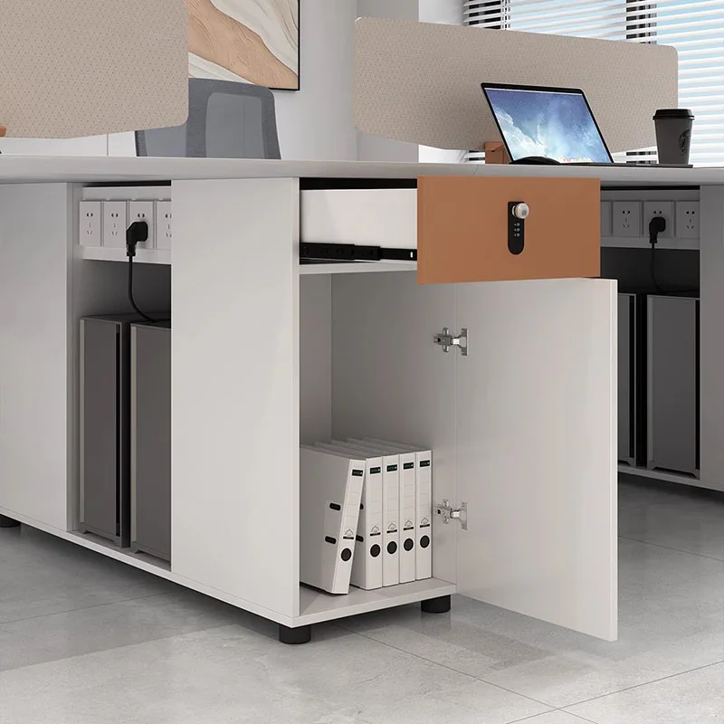 Офисный стол руководителя белый стоечный офисный с ящиками и отделкой для