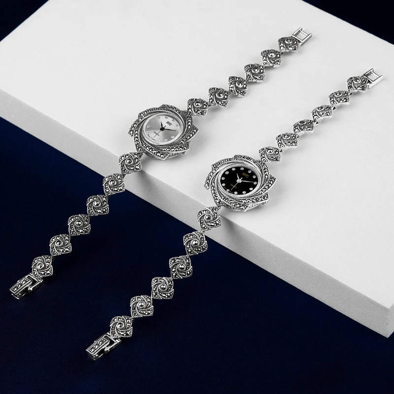 YYSUNNY Vintage Women's Wrist Watch S925 Sterling Silver Beautiful Simple Flowers Bracelet Ladies Jewelry for Birthday Gift enlarge