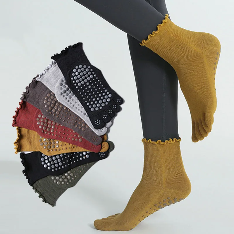 

Женские Мультяшные силиконовые носки в горошек с пятью носками для йоги средней длины корейские японские хлопковые нескользящие носки для пилатеса