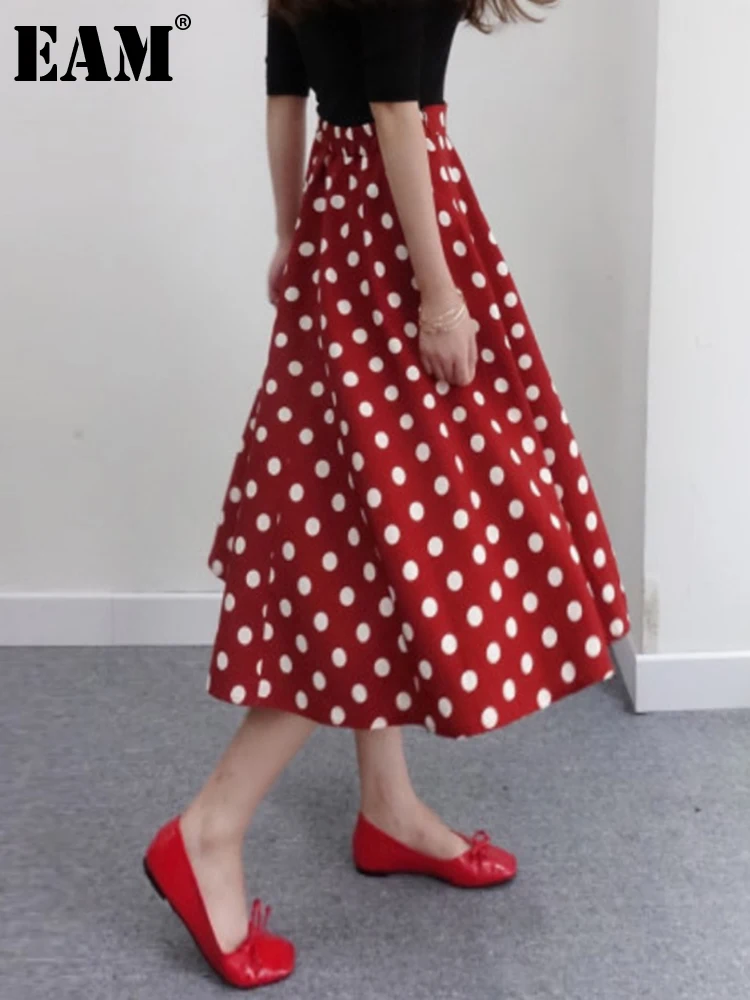 

[EAM] High Waist Red Dot Printed Casual Long A-line Elegant Half-body Skirt Women Fashion Tide New Spring Autumn 2022 1DE9622