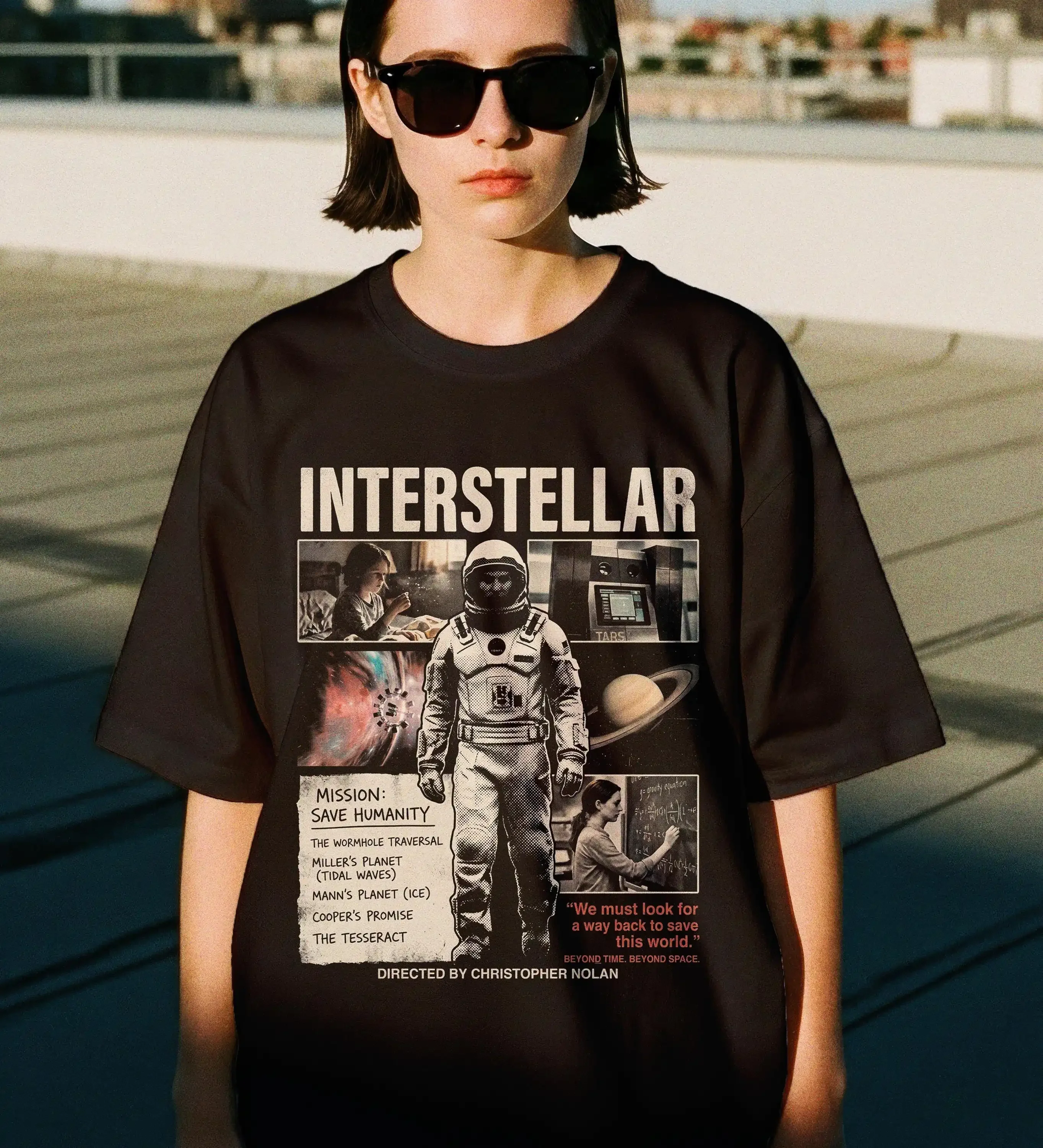 Фото Футболка Interstellar, футболка с изображением из научно-фантастического фильма Кристофера Нолана, футболка с изображением астронавта Тарса и тессеракта. №2