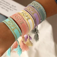 gd handmade bohemia embroidery love letters cotton woven long rope tassel bracelet for women braided charm bracelet jewelry new