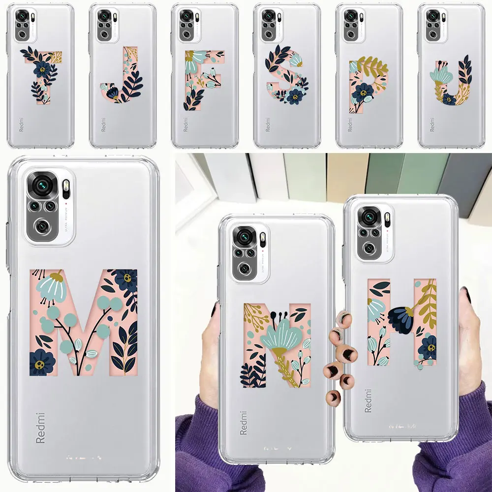 

Art Initial Letter A To Z Pink Phone Case For Xiaomi Redmi Note 8 10 11 Pro Plus 9S 9 7 8T 9C 9A 8A K40 Pro+ Soft Silicone Cover