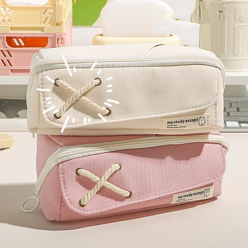 

Large capacity pencil case Pencil Pouch Double Zipper Storage Bag 3 Compartments Portable Multifunctional bag Desk Organizer