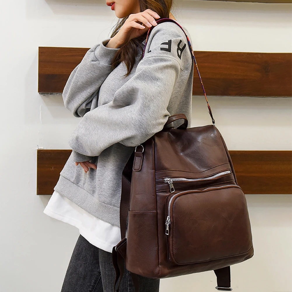 Women Large Capacity PU Leather Anti-theft Casual Backpack Fashion Satchel Bags