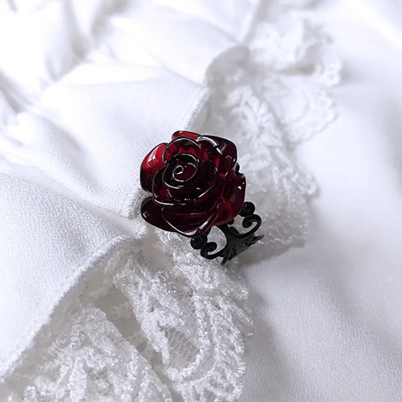 

Gothic Red Rose Ring For Women Girls fashion Pagan Witchcraft Jewelry Accessories Gift Goth Vampire Rose Adjustable Rings Trendy